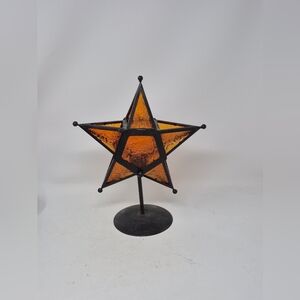Amber Star Glass Morracan Style Tea Light Holder Lantern